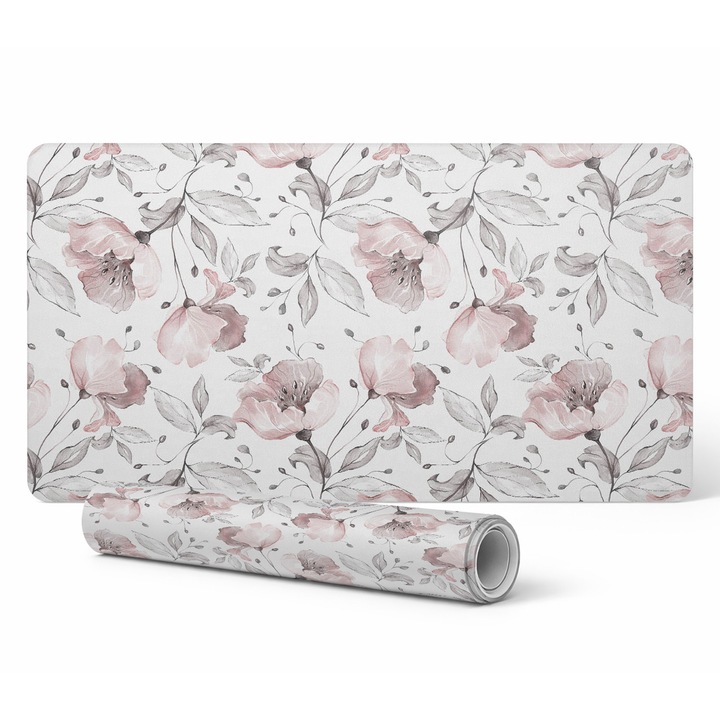 Mapa protectie birou Tulup, model floral vintage, din vinil, 90x45cm, rezistent la decolorare, grosime 1.6mm