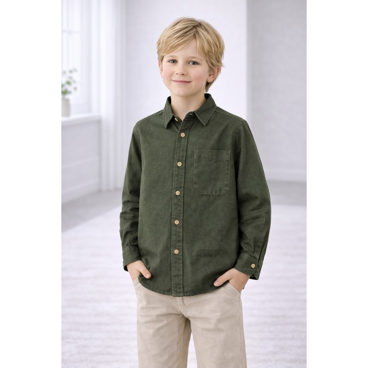 Camasa baieti, culoare kaki, marime 134