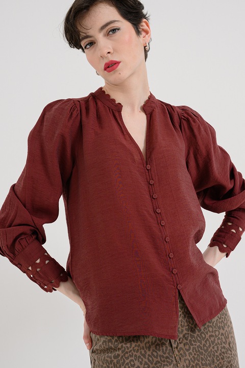 Vero Moda, Шпиц риза с лен, Бордо