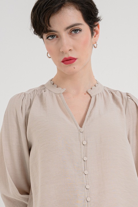 Vero Moda, V-nyakú lentartalmú ing, Homokbarna