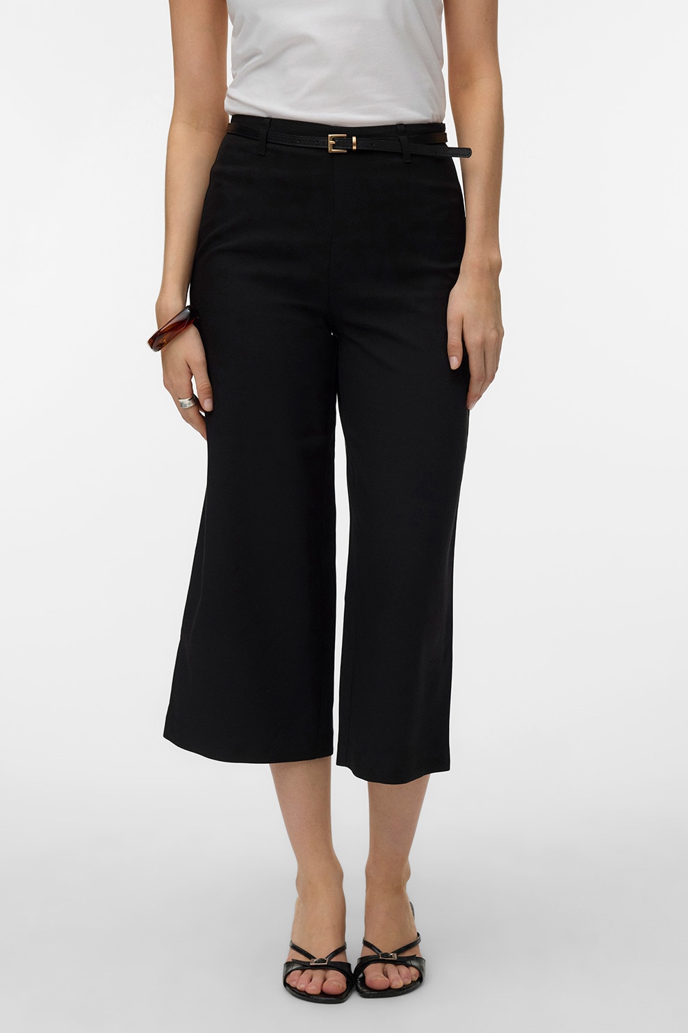 Vero Moda, Pantaloni culotte capri cu croiala ampla, Negru, S-L32