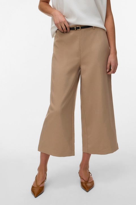 Vero Moda, Pantaloni culotte capri cu croiala ampla, Maro nisip