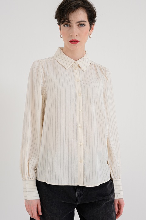 Vero Moda, Camasa cu maneci lungi si dungi, Negru/Bej