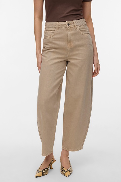 Vero Moda, Blugi barrel cu talie inalta, Maro nisip