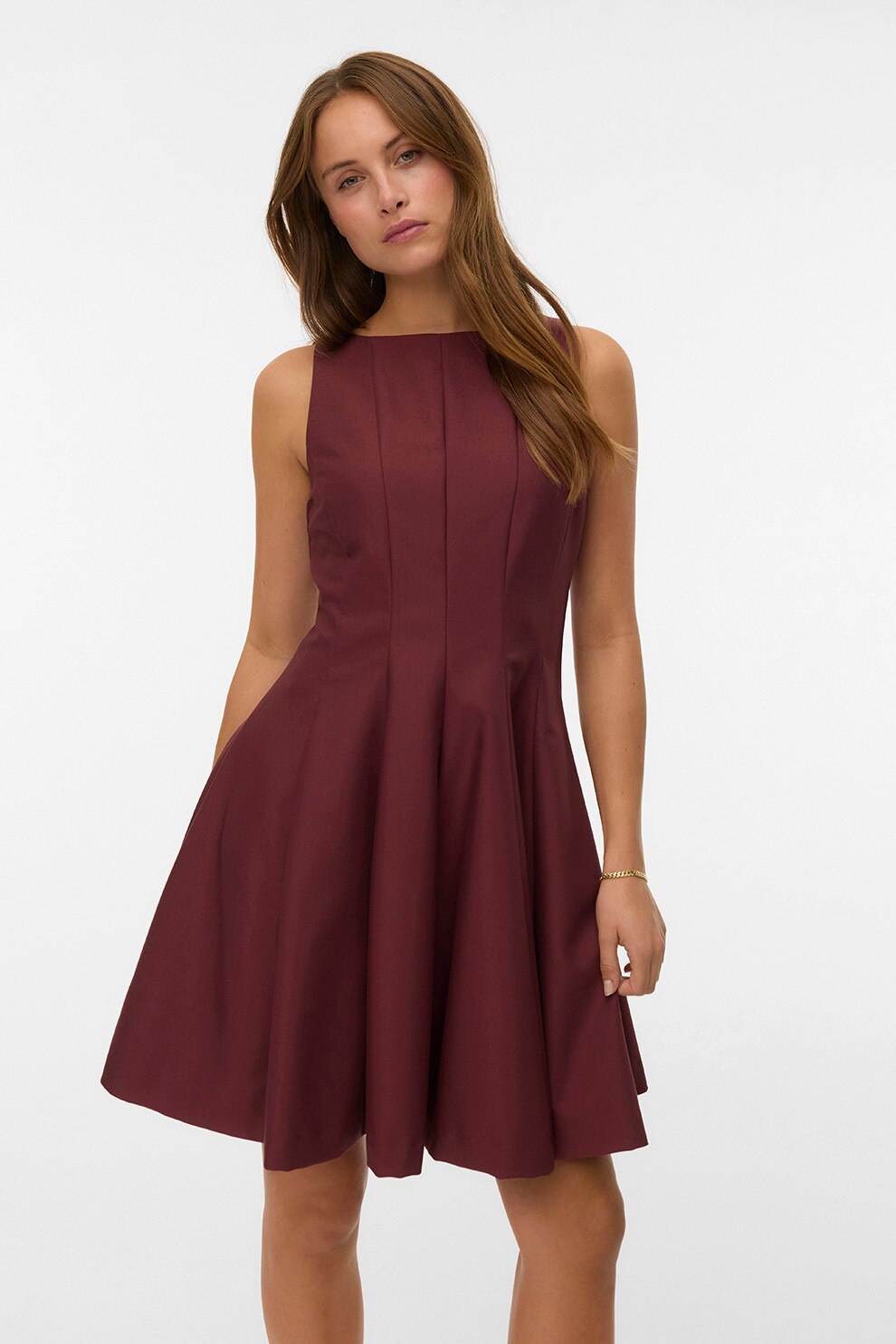 Vero Moda, Rochie scurta cu croiala evazata, Visiniu, 38