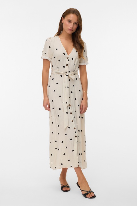 Vero Moda, Риза на точки с връзка, Слонова кост/Черен