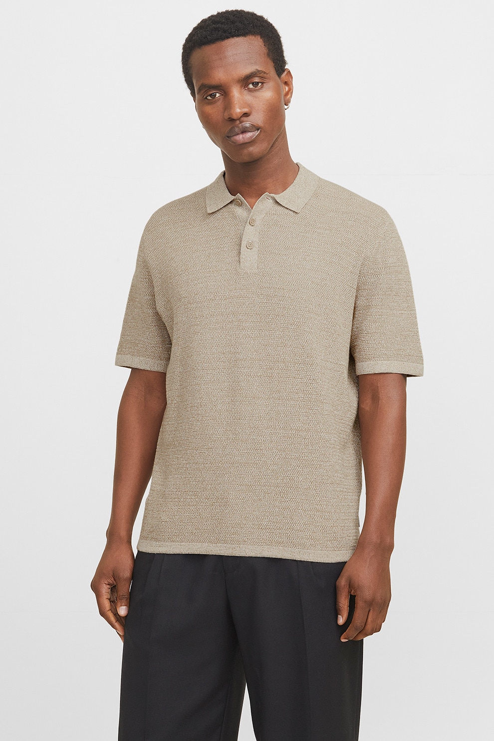 Jack & Jones, Tricou polo lejera tricotat, Maro camel, L