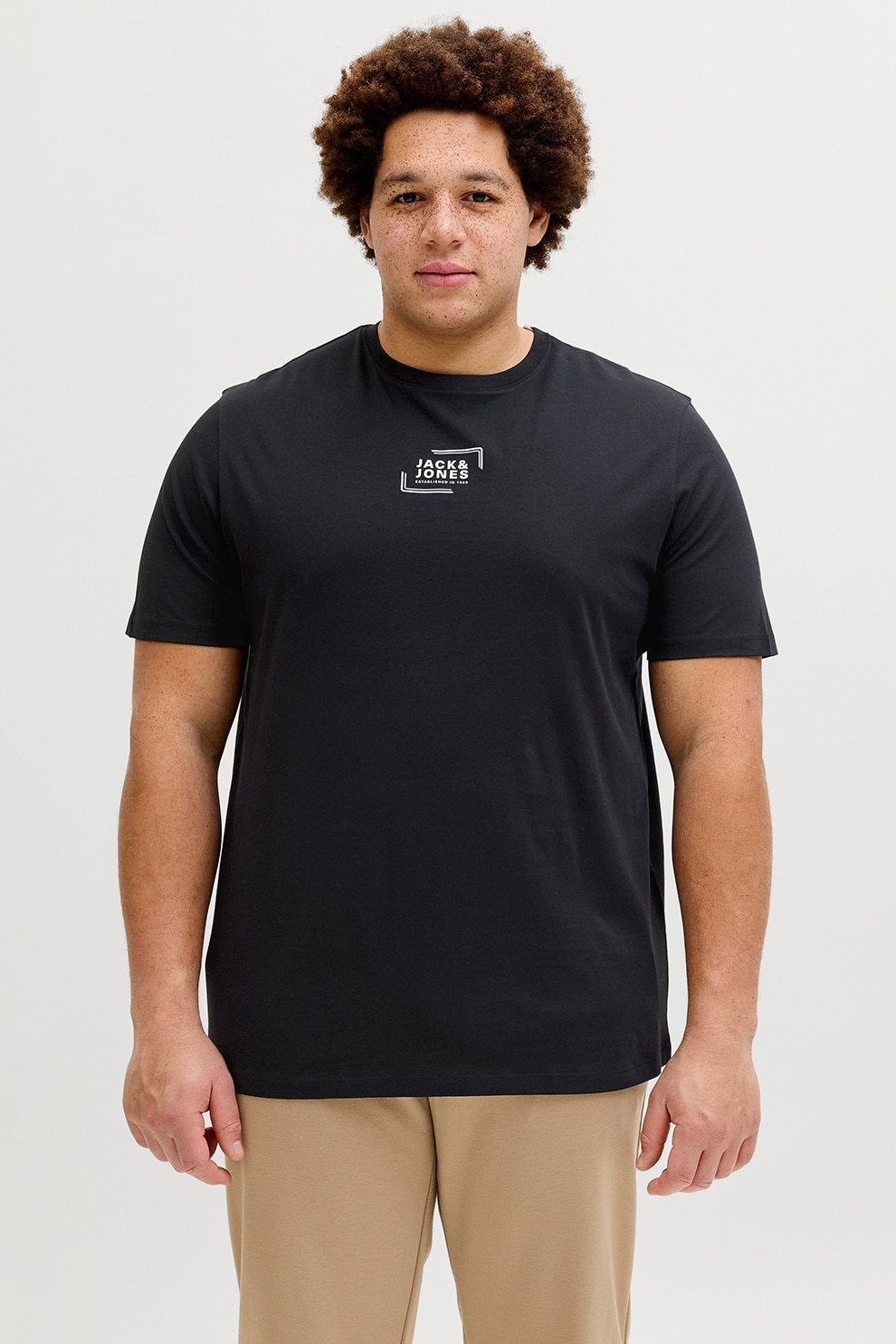 Jack & Jones, Tricou de bumbac cu imprimeu logo, Alb, Negru, 5XL