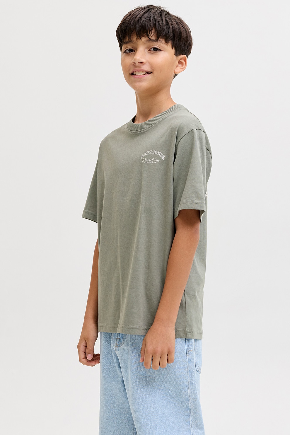 Jack & Jones, Tricou de bumbac cu imprimeu pe spate, Alb, Grej, 164 CM