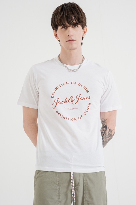 Jack & Jones, Памучна тениска с лого, Керемидено червено/Бял