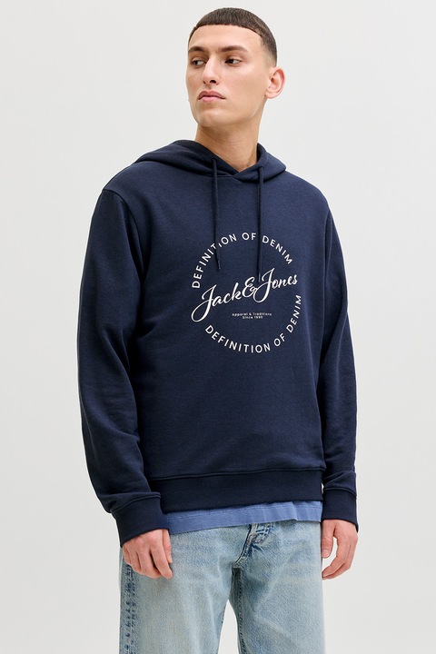 Jack & Jones, Hanorac cu imprimeu logo, Alb/Bleumarin