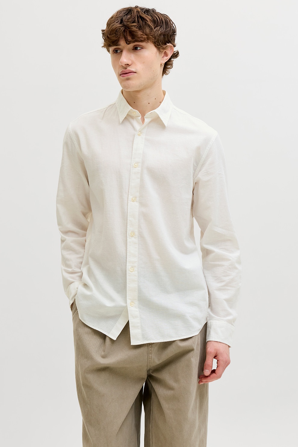 Jack & Jones, Camasa regular-fit din amestec de in, Alb fildes, XL