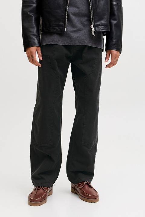 Jack & Jones, Pantaloni baggy din bumbac organic, Gri antracit