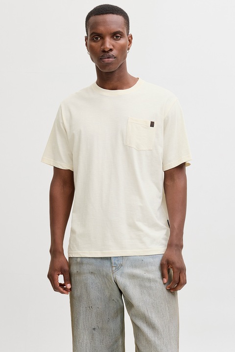 Jack & Jones, Tricou din amestec de bumbac organic cu buzunar aplicat pe piept, Crem