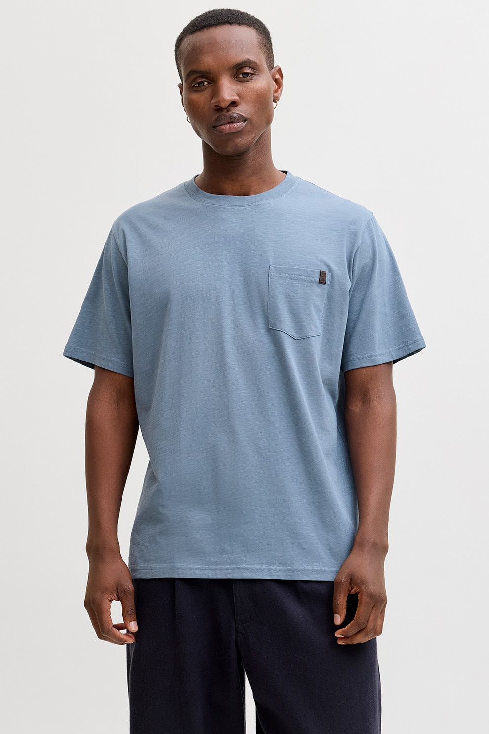 Jack & Jones, Tricou din amestec de bumbac organic cu buzunar aplicat pe piept, Albastru lavanda, L