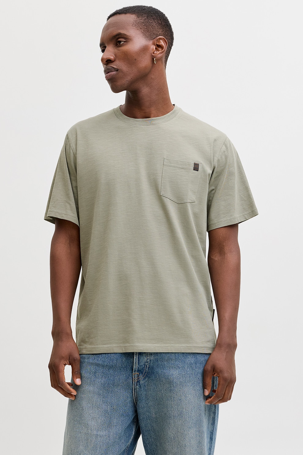 Jack & Jones, Tricou din amestec de bumbac organic cu buzunar aplicat pe piept, Verde pal, L