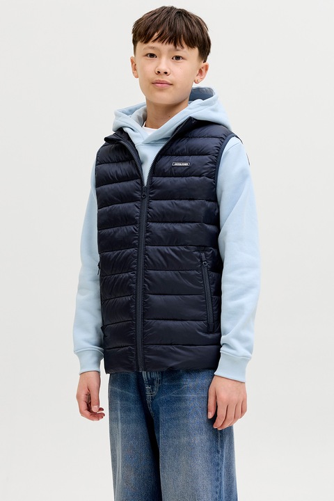 Jack & Jones, Леко подплатен елек с джобове с цип, Тъмносин