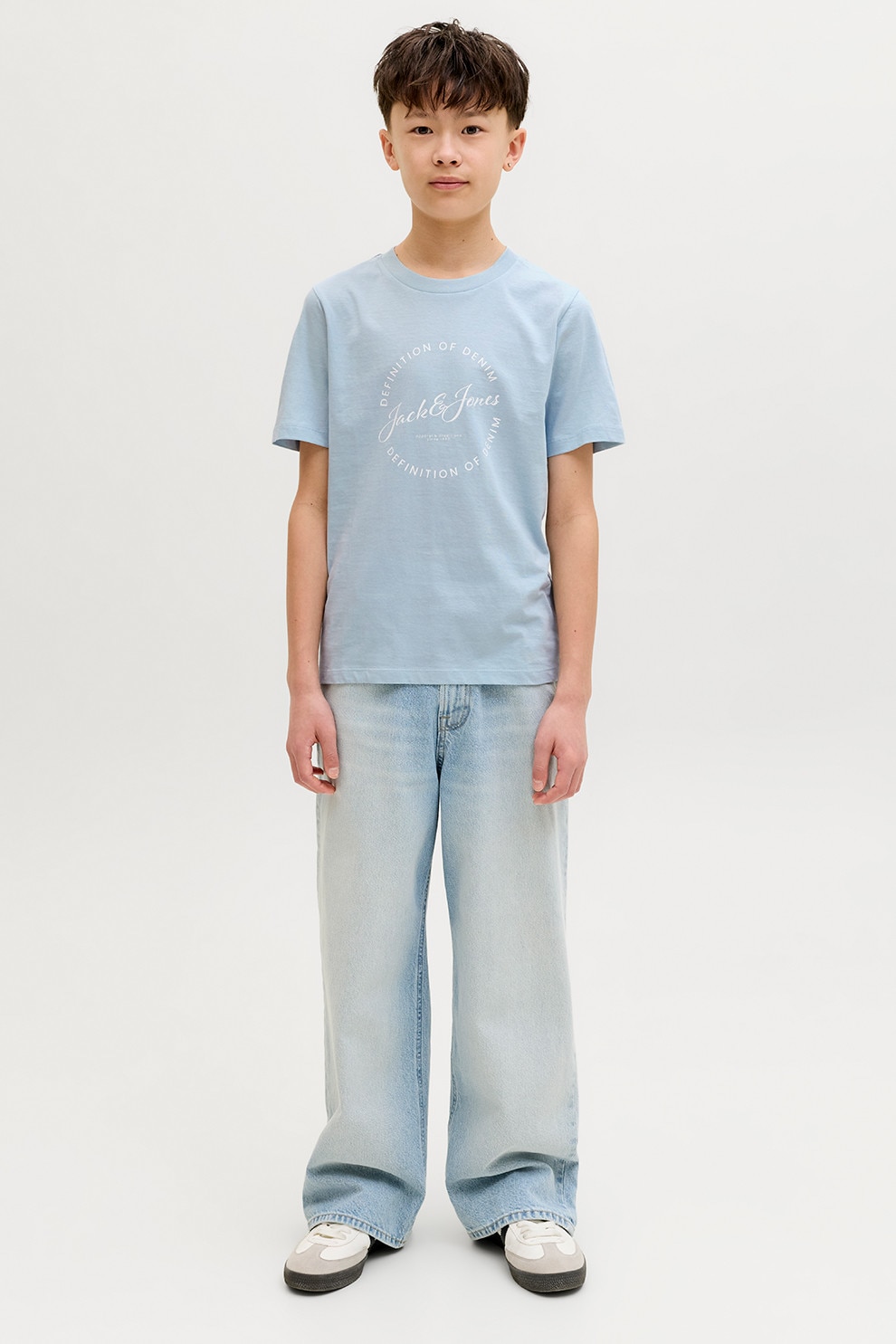 Jack & Jones, Tricou din bumbac cu imprimeu text, Albastru pastel, 164 CM