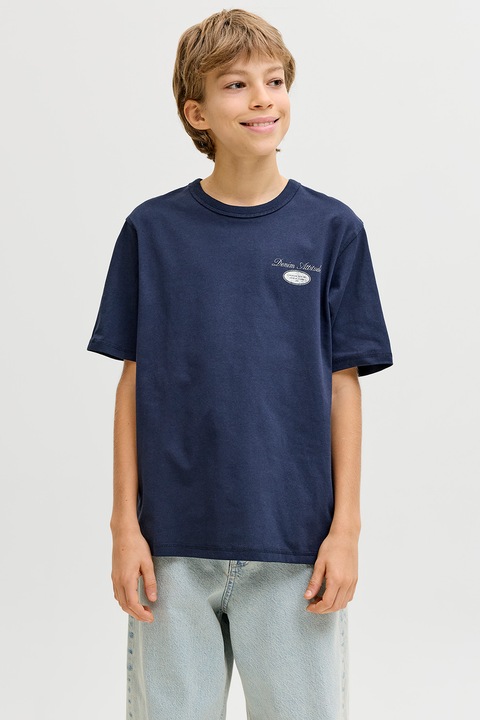 Jack & Jones, Kerek nyakú mintás póló, Fehér/Tengerészkék