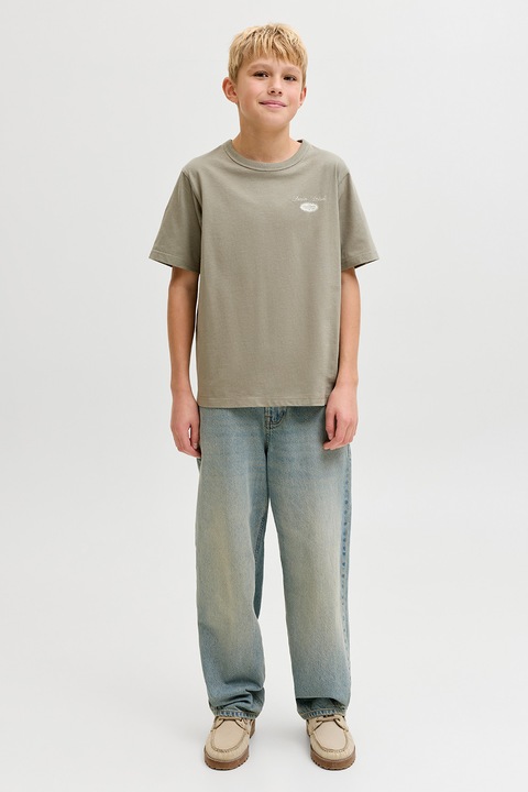 Jack & Jones, Kerek nyakú mintás póló, Fehér/Drapp