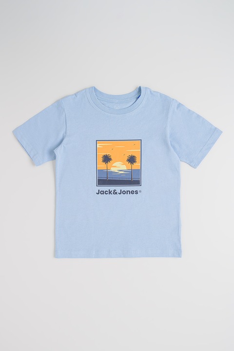 Jack & Jones, Kerek nyakú mintás pamutpóló, Narancssárga/Sötétkék/Levendulakék