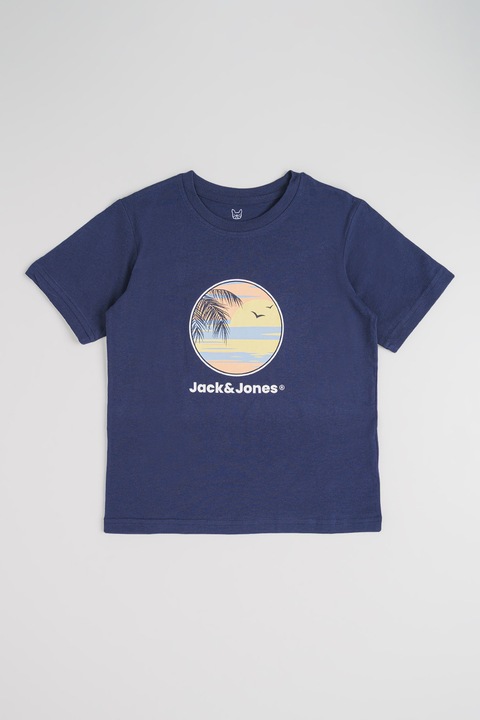 Jack & Jones, Kerek nyakú mintás pamutpóló, Fehér/Szalmasárga/Tengerészkék