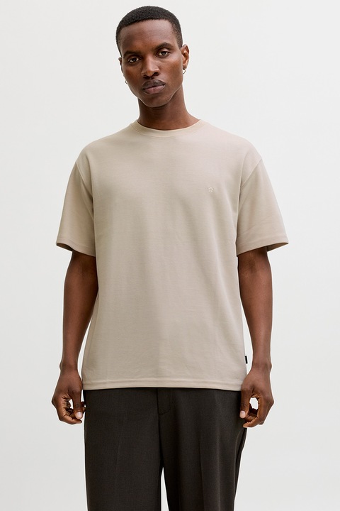 Jack & Jones, Tricou regular-fit cu decolteu la baza gatului, Bej deschis