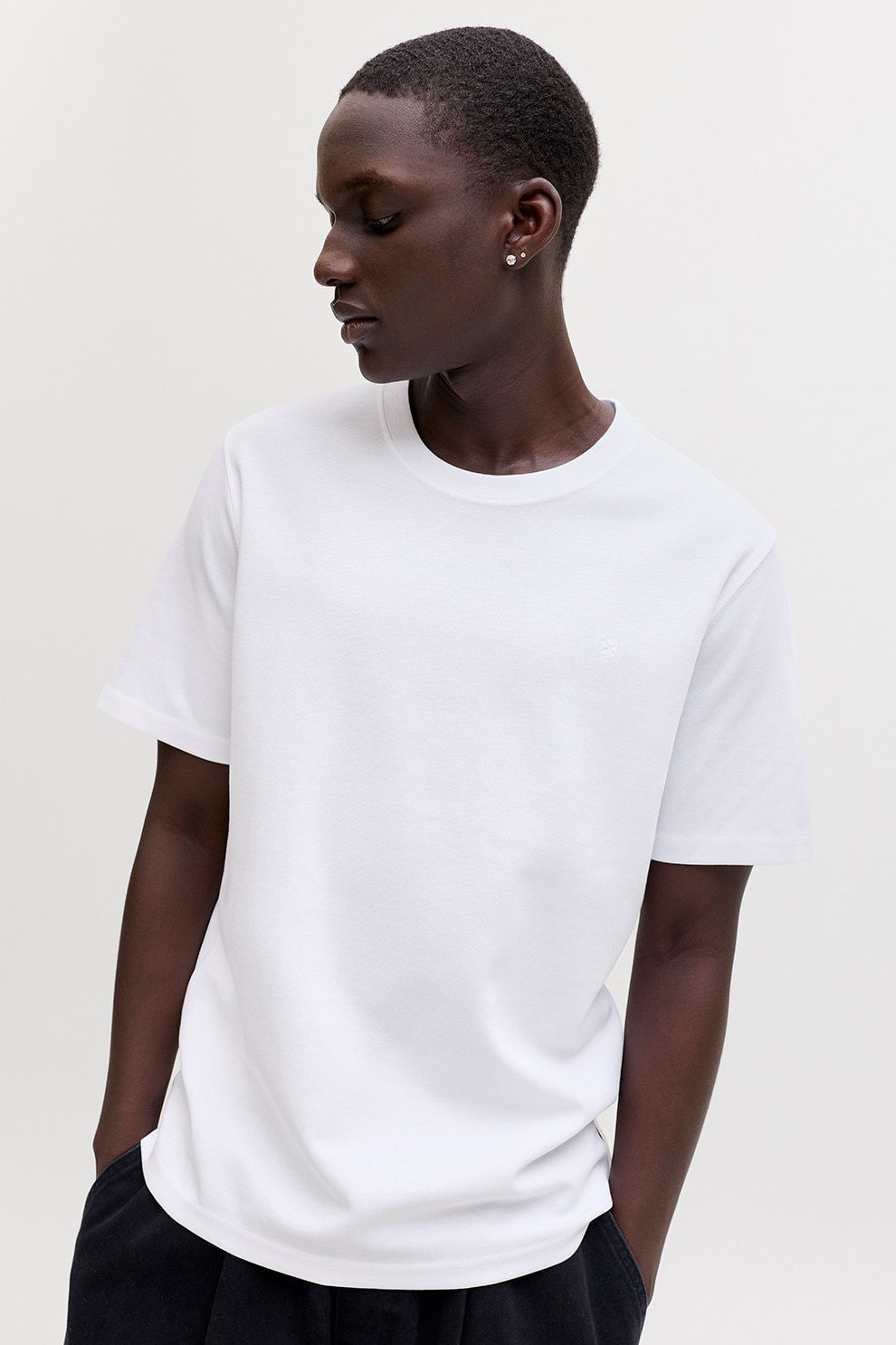 Jack & Jones, Tricou regular-fit cu decolteu la baza gatului, Alb optic, L