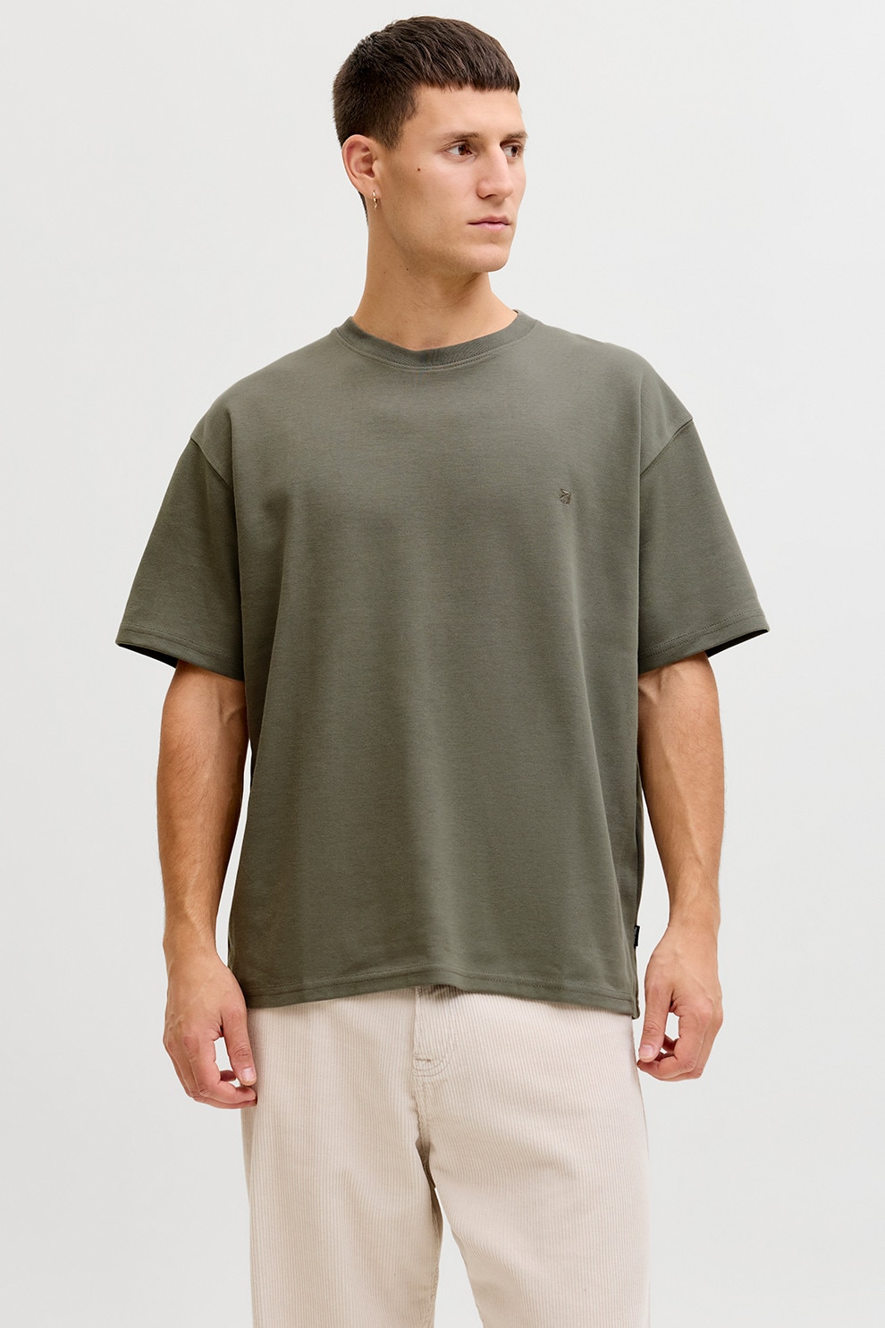 Jack & Jones, Tricou regular-fit cu decolteu la baza gatului, Verde sparanghel, XL