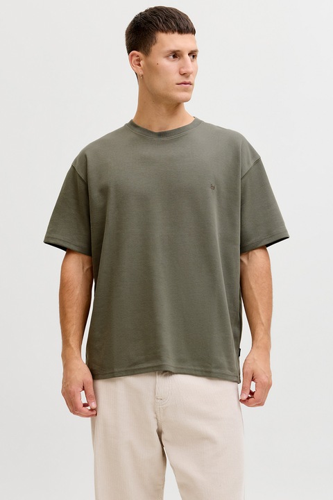 Jack & Jones, Tricou regular-fit cu decolteu la baza gatului, Verde sparanghel