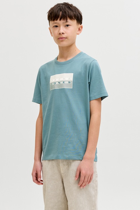 Jack & Jones, Logómintás póló, Világosszürke/Olajkék