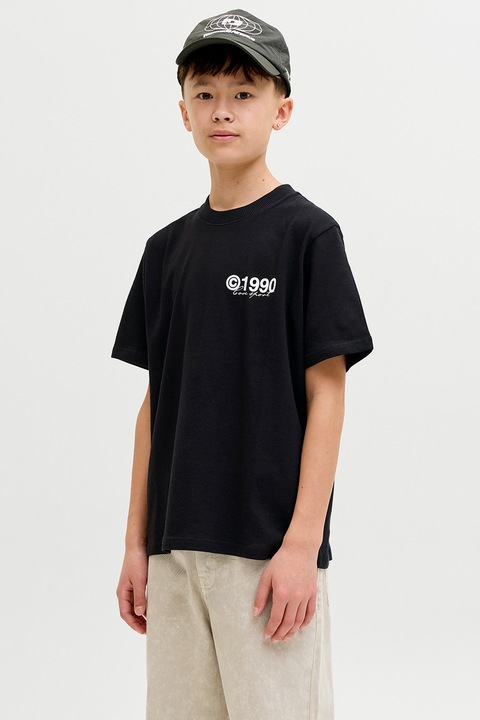 Jack & Jones, Pamutpóló mintával a hátrészen, Fehér/Fekete/Világosszürke