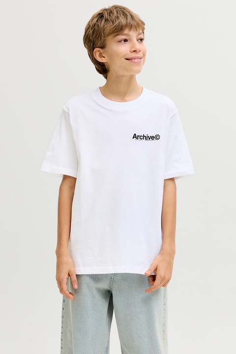 Jack & Jones, Pamutpóló mintával a hátrészen, Fehér/Fekete/Korallszín