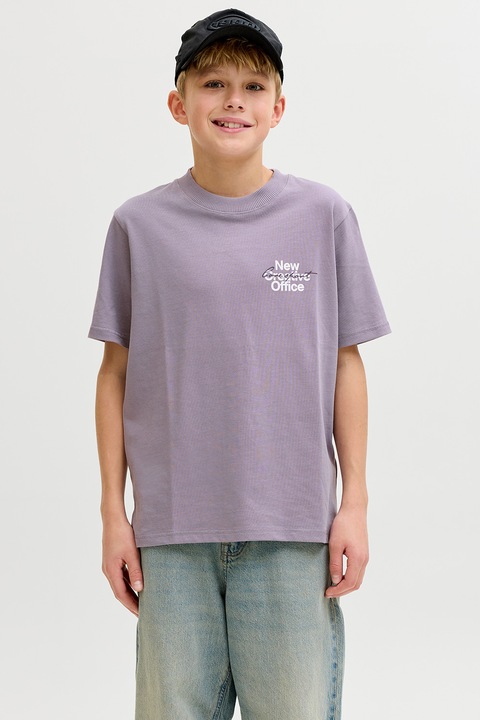 Jack & Jones, Pamutpóló mintával a hátrészen, Fehér/Világosszürke/Halványlila