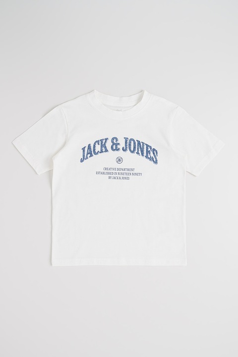 Jack & Jones, Logós organikuspamut póló, Fehér/Sötétkék