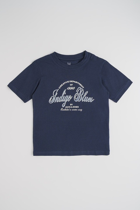 Jack & Jones, Logós organikuspamut póló, Fehér/Tengerészkék