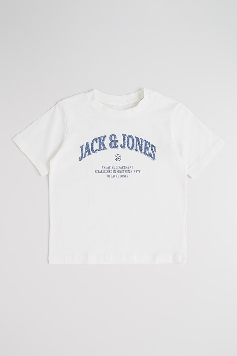 Jack & Jones, Logós organikuspamut póló, Fehér/Sötétkék