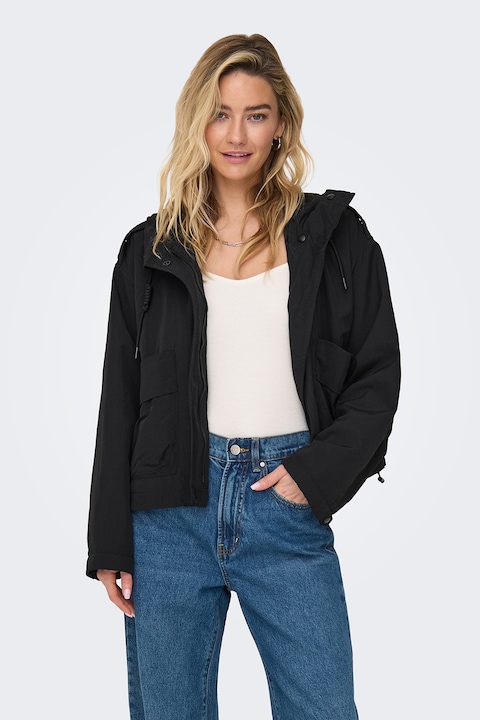 Only, Jacheta lejera cu gluga si buzunare cu clapa, Negru