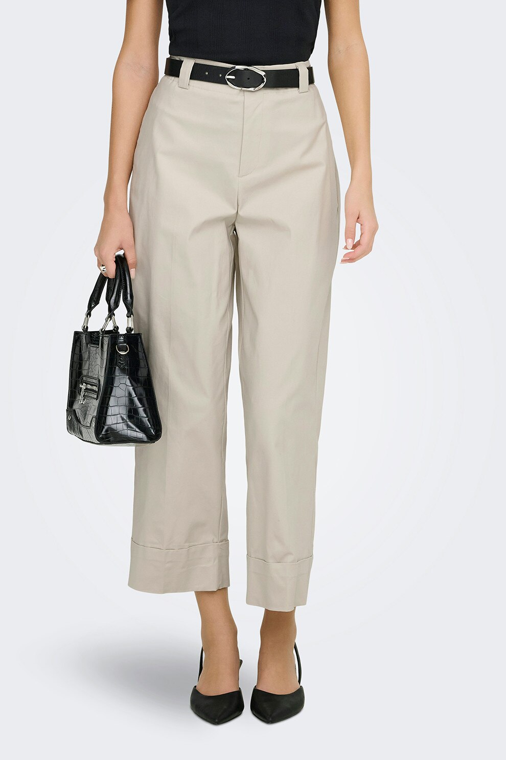 Only, Pantaloni crop cu talie inalta, Maro, Maro camel, M-L32