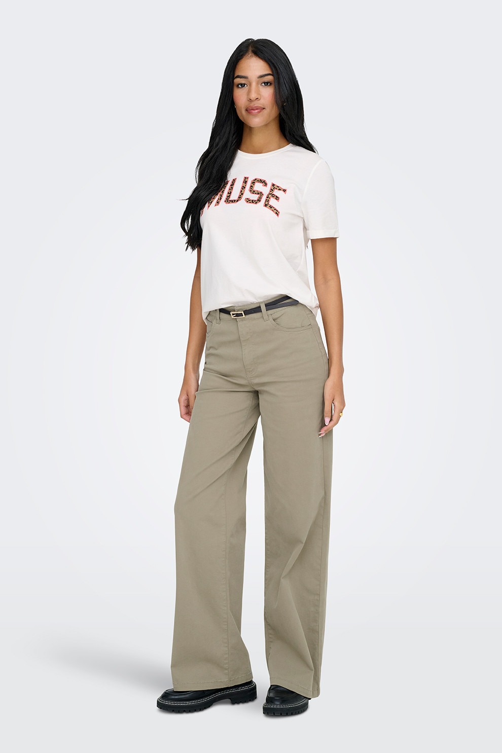 Only, Pantaloni cu croiala ampla si design 5 buzunare, Grej, S-L32