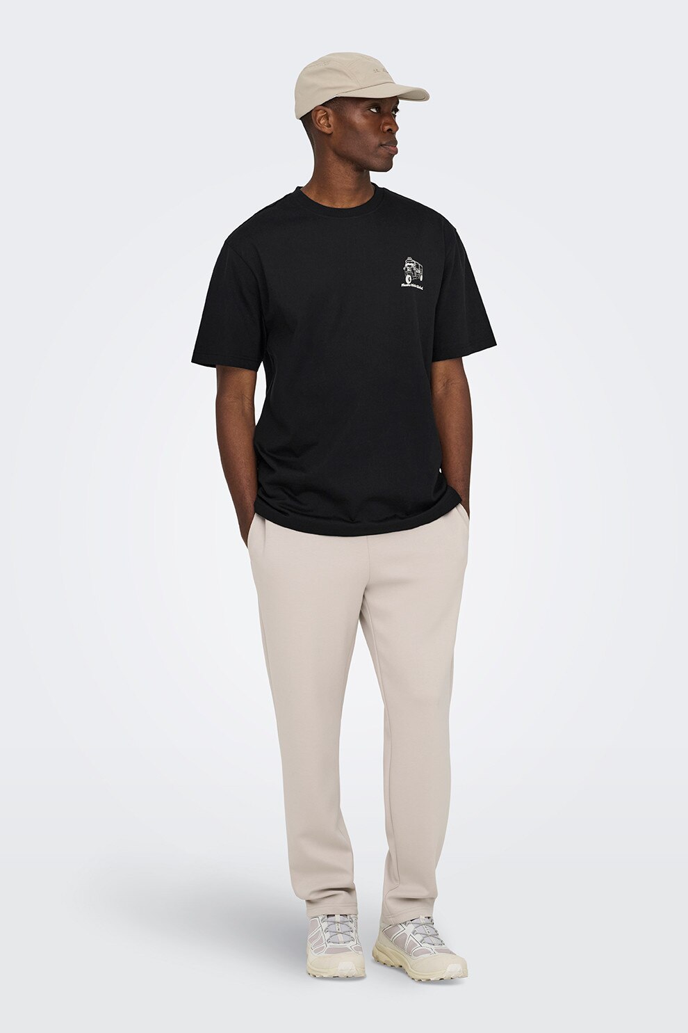 Only & Sons, Tricou din bumbac organic cu imprimeu grafic, Alb, Negru, XL