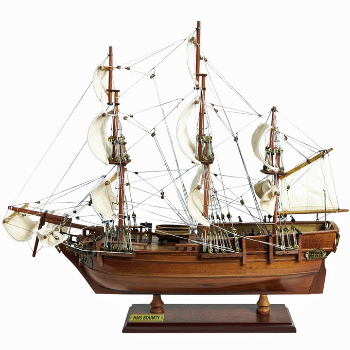 Vas istoric HMS Bounty, machetă navală detaliată, lemn/metal, 49x16.5x44cm