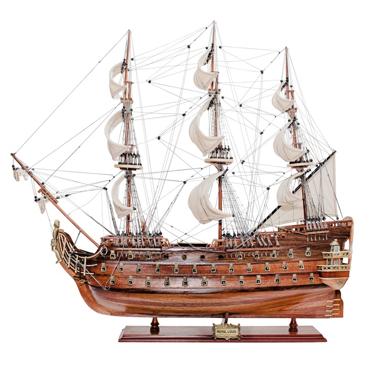 Vas istoric Royal Louis, Sea Club, macheta navala detaliată, metal/lemn, 75x67x23cm