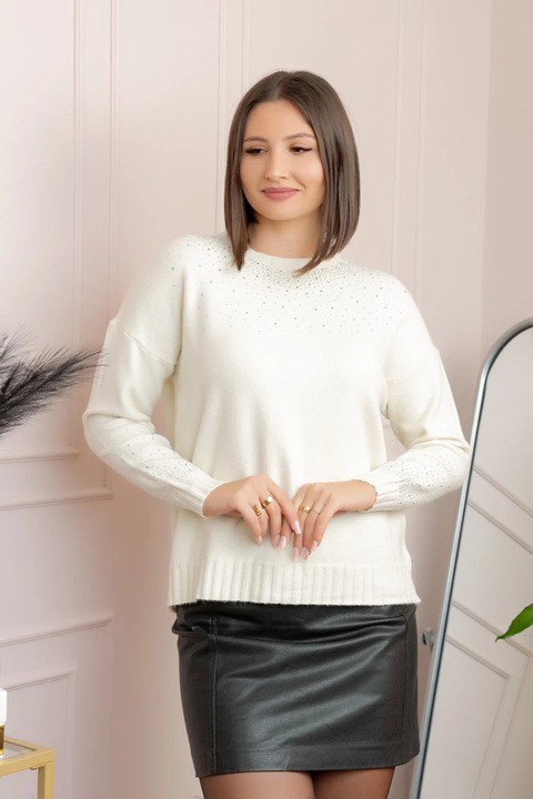 Pulover cu strasuri, Ivoire, One Size