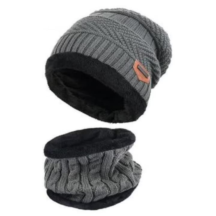 Set caciula si fular pentru iarna – marime universala, culoare gri