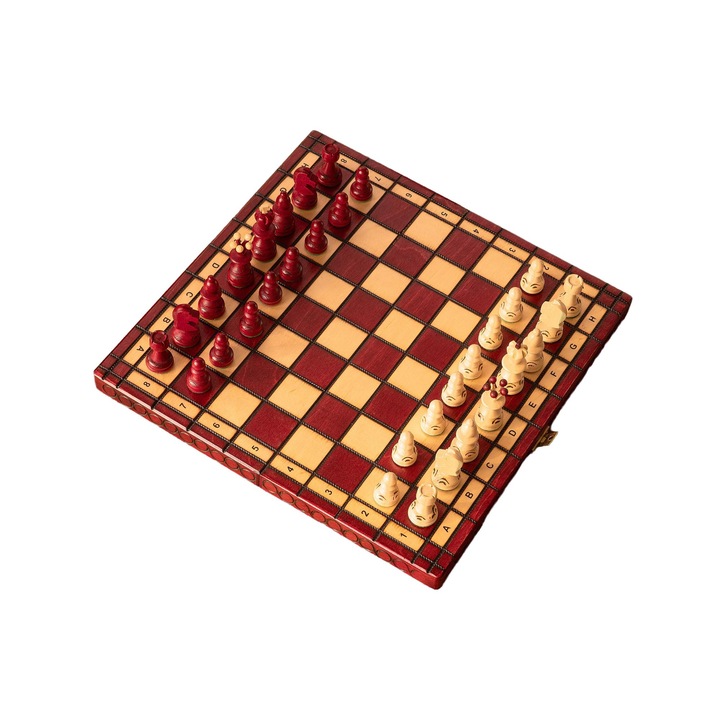 Set de Sah din Lemn, Sunrise Chess & Games, 32 Piese, Cutie Pliabila, 36x36cm