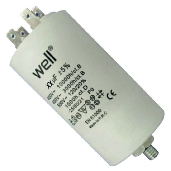 Condensator pornire motor Well 30uF 400V, conectori tip papuc