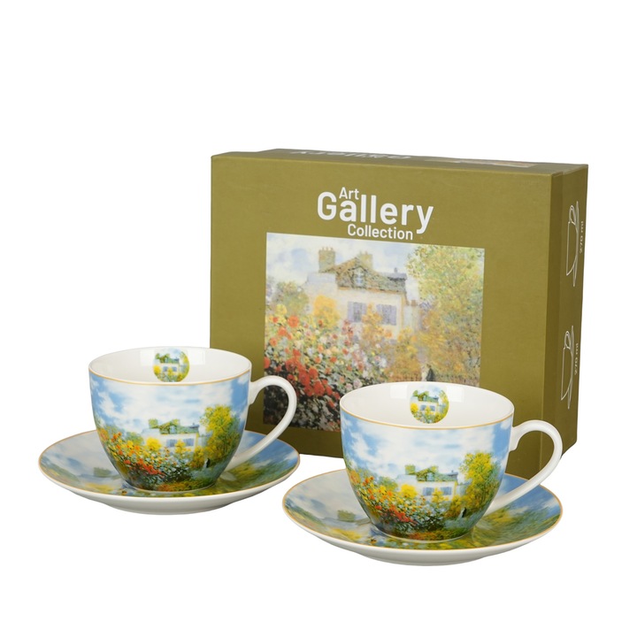 Комплект от 2 чаши и чинийки Градина в Аржантьой, вдъхновен от К. Моне, 270 мл