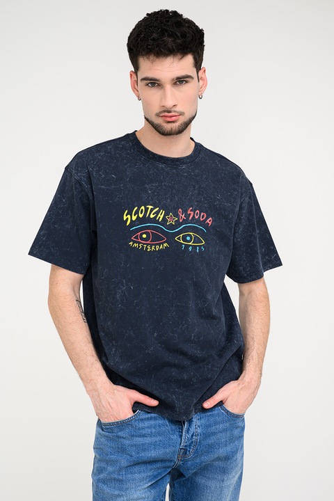 Scotch & Soda, Tricou cu imprimeu logo, Gri carbune