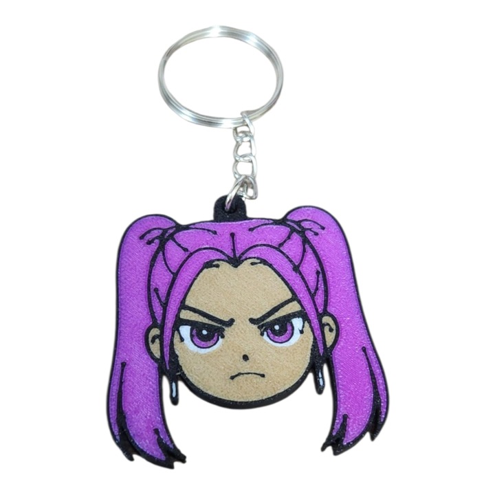 Személyre szabott 3D kulcstartó, Mira K-Pop modell, többszínű, fém gyűrűvel
